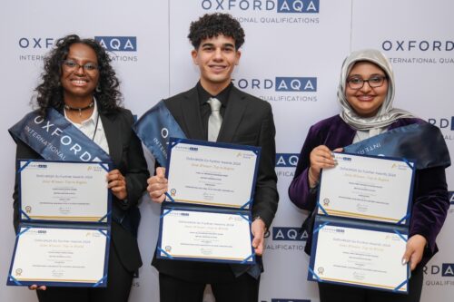 Three students from Egypt who have each received certificates for outstanding achievement in the May/June GCSE, AS and A-level exam series